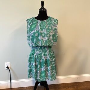 First Love green floral smoked waist dress